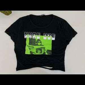 Graphic Ripped Black Crop Top, Size: S